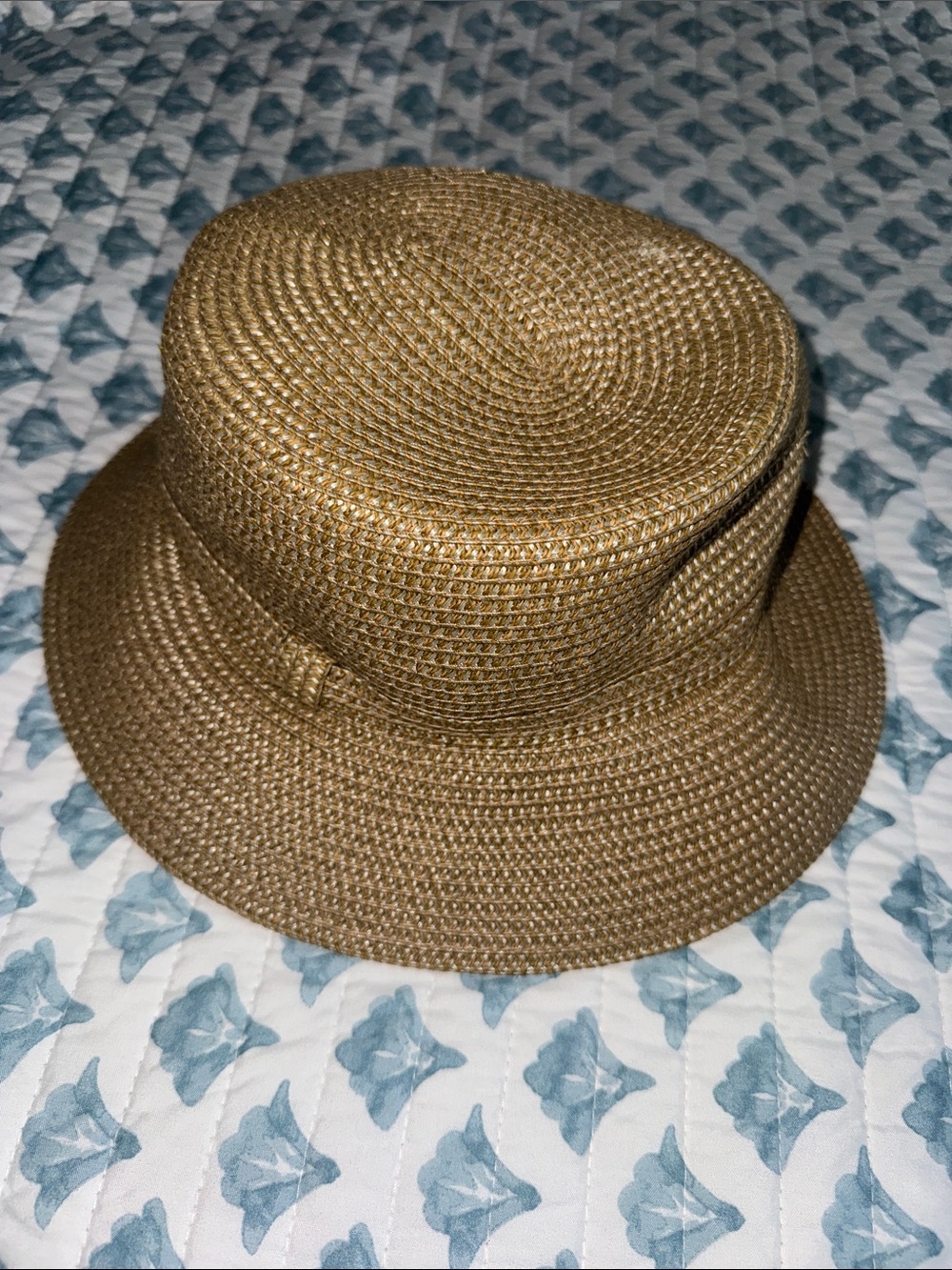 Kate Landry Woven Straw Bucket Hat in Tan Brown